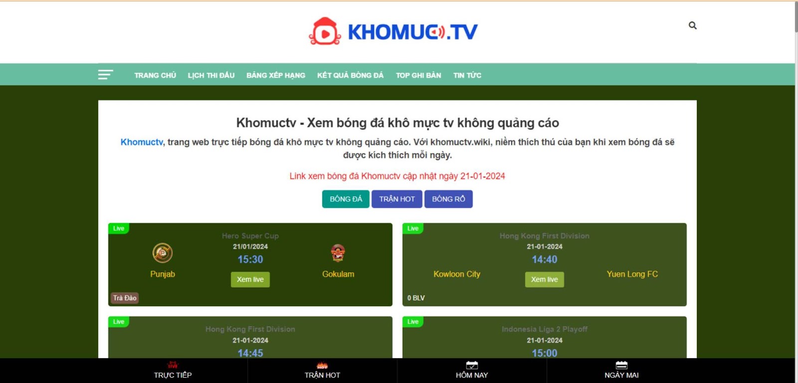 KhomucTV - Trang trực tiếp bóng đá đa dạng các dịch vụ chất lượng